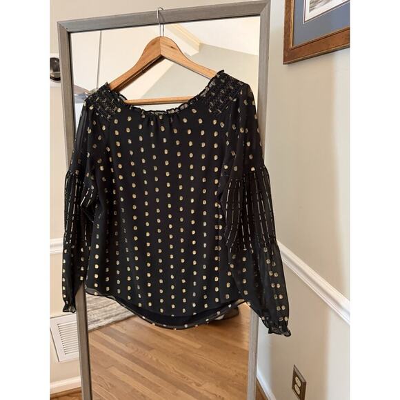 White House Black Market Blouse Womens Small Black Chiffon - Picture 6 of 7